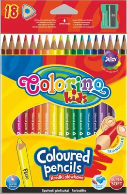 Immagine prodotto di Pastelli triangolari, 18 colori, con temperino Patio Colorino Kids