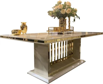 Produktbild von Casa Padrino Luxus Esstisch mit Glasplatte Creme / Gold 220 x 110 x H. 78 cm - Esszimmertisch - Küchentisch - Luxus Esszimmer Möbel