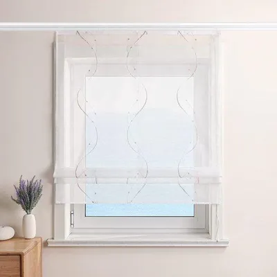 Obrázok produktu pre Priehľadná záclona z voálu s vlnovým vzorom a suchým zipsom, 140 x 140 cm