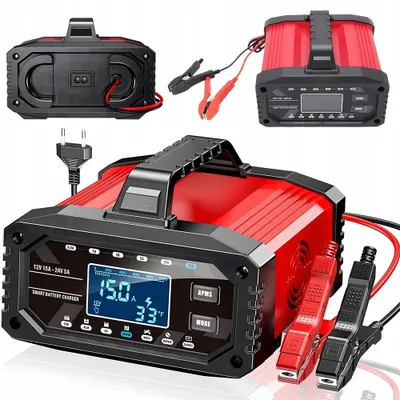 Image de Chargeur de batterie - 12 V/24 V - 15 A/5 A - Affichage LCD intelligent - Pour batteries au plomb-acide et lithium - Convient aux voitures, camions, SUV, motos et bateaux