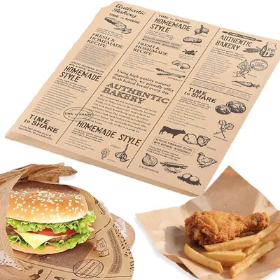 Produktbild von 100 Blatt Backpapier, 25x25 cm, fettabweisend, umweltfreundliches Verpackungspapier für Hamburger, Sandwiches, Pommes frites, Käse und Gebäck.