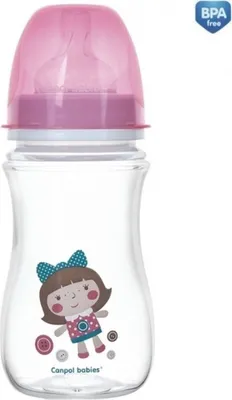 Produktbild von Canpol Babies Weithalsflasche, Exotische Tiere, 240 ml - rosa
