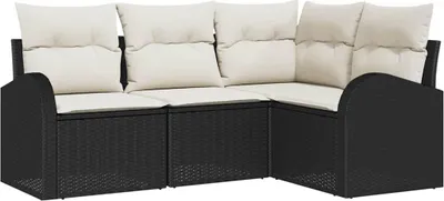 Productafbeelding van vidaXL Tuinset met 4 zitplaatsen, zwart en wit, van polyrotan