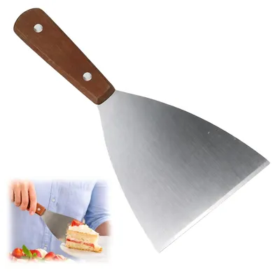 Edelstahl-Grillspatel, 20 x 7,8 cm, mit Holzgriff, spülmaschinengeeignet