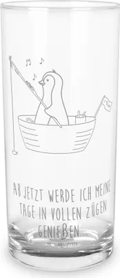 Produktbild von Mr. & Mrs. Panda Glas Pinguin Angelboot 400 ml - Transparent - Geschenk, Cocktailglas, Saftglas, Tumbler, Angeln, Leben, Boot, Neustart, Optimistisch, Wasserglas