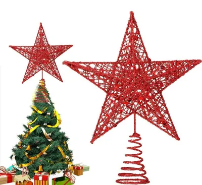 Immagine prodotto di Punta a stella dorata con glitter per l'albero di Natale, ideale per decorazioni festive