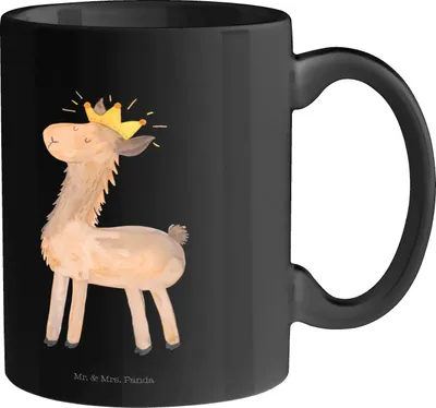 Produktbild von Mr. & Mrs. Panda Tasse Lama König - Schwarz - Geschenk, Königin, Kaffeetasse, Freundin, kaffeebecher bedruckt, Mama, Kaffeepott, Geschenktasse, Papa, Teetasse, Lamas
