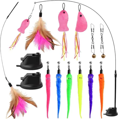 Produktbild von Interaktives Katzenspielzeug Set, 13 Teile, mit Angel und Saugnapf, für Kätzchen und Katzen, für Innenbereich