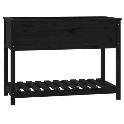 Obrázok produktu pre vidaXL Kvetináč s policou čierny 111,5x54x81 cm Masívne borovicové drevo