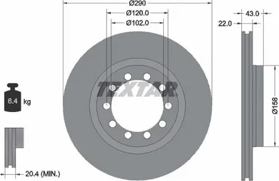 Produktbild von 2x TEXTAR Bremsscheibe 93117400 für RENAULT Master Pro Kastenwagen (FH__) 43mm