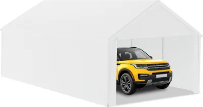 Produktbild von UISEBRT 4x8m Große Zeltgarage Garagenüberdachung - UV-beständiger Unterstand Carport Garagenzelt & Lagerzelt mit PE-Dach für Auto, SUV, LKW, Boot - Weiß