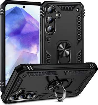 Produktbild von Schutzhülle für Samsung Galaxy A55 Dual Layer Robust Militäre Fallschutz Hülle mit Ringhalterung Ständer Schwarz