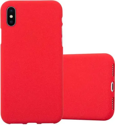 Two red phone cases are shown against a white background. One is laid flat, showing the back, and the other is standing upright, showing the side and back.
