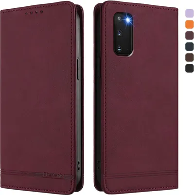 Produktbild von Hülle für Samsung Galaxy S20 5G, Retro Kunstleder Ständer Klapphülle mit Kartenfächer und Magnetische Rot