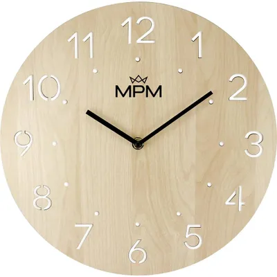 Produktbild von MPM-Quality Dotted Wanduhr Holz lautlos Naturbelassen 30 cm