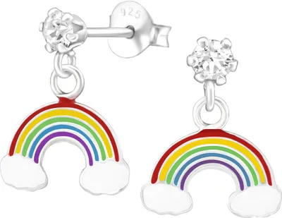 Produktbild von Regenbogen Ohrringe 925 Sterling Silber Ohrstecker Ohrhänger mit Kristall
