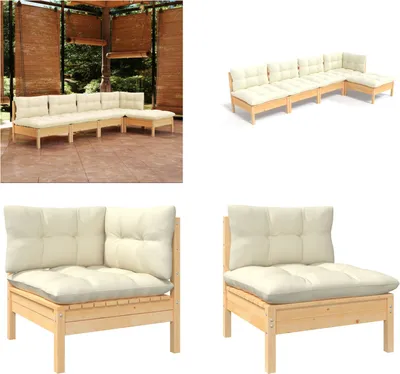 Produktbild von vidaXL 5 tlg. Garten Lounge Set mit Creme Kissen Kiefernholz - Garten-Lounge-Set - Garten-Lounge-Sets - Gartenmöbel-Set - Gartenmöbel-Sets