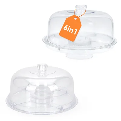 Produktbild von Kunststoff Servierschale 6in1 mit Deckel wiederverwenbar - 30 x 20 cm - Transport Snack Box mit 5 Fächern - Snackteller Snackbox Dip Tapas Schüsseln S