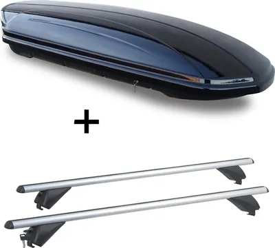 Image de Coffre de toit VDPMAA460 460 l, noir brillant, verrouillable + barres de toit en aluminium RB003, compatible avec la Mercedes GLC (5 portes) à partir de 2015