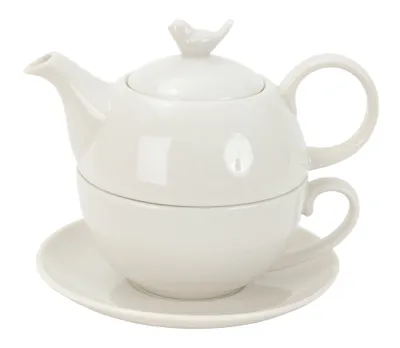 Produktbild von Clayre & Eef Tea for One 400 ml Weiß Keramik Rund Vogel