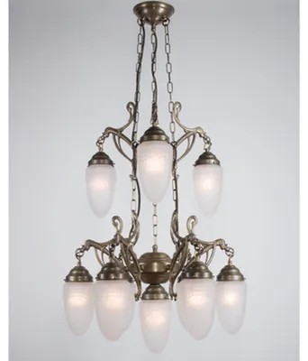 Produktbild von Pendelleuchte Messing massiv Glas H: max. 126 cm in Berliner Weiß matt E27 Jugendstil Hängelampe