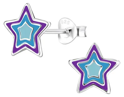 Produktbild von Ohrringe Silber 925 Kinder Ohrstecker „Stern“ Lila
