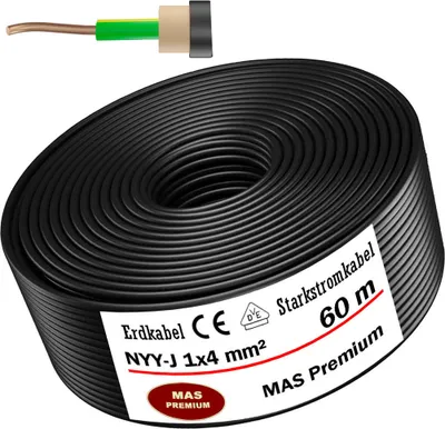 Produktbild von 60m Erdkabel Starkstromkabel NYY-J 1x4 mm² Elektrokabel OFC Ring