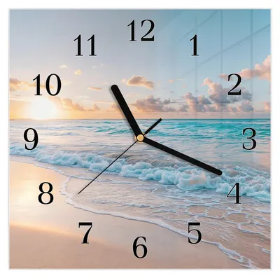 Produktbild von Wanduhr aus Glas mit Motiv Sonnenaufgang Strand- 30 x 30 cm - inkl. Aufhängesystem