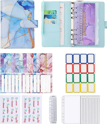 Immagine prodotto di A6 Binder: quaderno per la gestione del budget con buste trasparenti per contanti, fogli per il bilancio e etichette adesive, blu