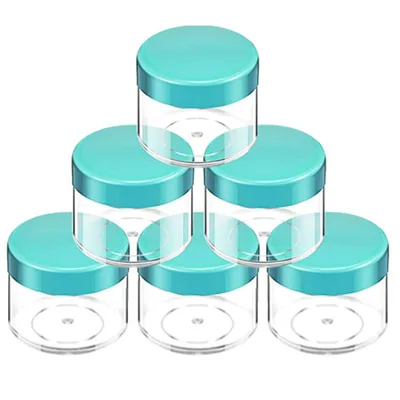 Produktbild von 60 Gramm/60 ml (2 Oz) runde durchsichtige auslaufsichere Kunststoffbehälter mit blauen Deckeln für die Aufbewahrung von Reisen, Make-up, Kosmetik, Lotion, Peelings, Cremes, Öle, Salben, Salben (6 Gläser) (grün)