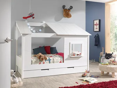 Produktbild von Diese Housebed-kombination besteht aus den folgenden Elementen: hausbett 26 dach weiss * und ein unterbett für hausbett *