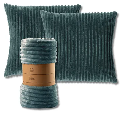 Produktbild von Dutch Decor SPARSET - 3-teilig - Mart & Marthy - 2 Dekokissen 45x45 cm - 1 Wohndecke 140x180 cm - Grün