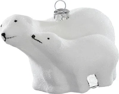 Produktbild von Christbaumschmuck Glas Eisbär Mutter mit Kind 10cm weiß