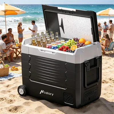 Produktbild von Hcalory D55M+ Dual Zone Auto Kühlschrank 55L Kompressor Kühlbox 12V 24V 220-240V Mit Rädern, Ohne Bluetooth, Camping Gefrierbox Tragbar