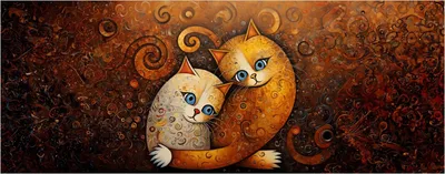 Produktbild von Wallario Wandbild aus Acryl, 125 x 50 cm, freischwebende Optik - Malerisches Katzenduo