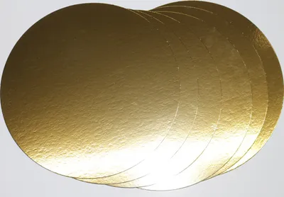 Produktbild von 10 Stück Tortenunterlagen, Pappe rund Ø 30cm goldfarben Tortenplatten mit Folie beschichtet, verhindert Durchnässen