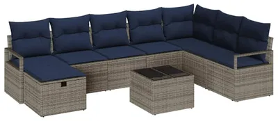 Image de Ensemble de Canapés avec coussin 9 pcs Gris polyrotin