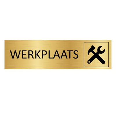 Produktbild von CombiCraft Aluminium Türschild "Werkplaats" in Gold mit 3M-Klebeband - 165 x 45 mm