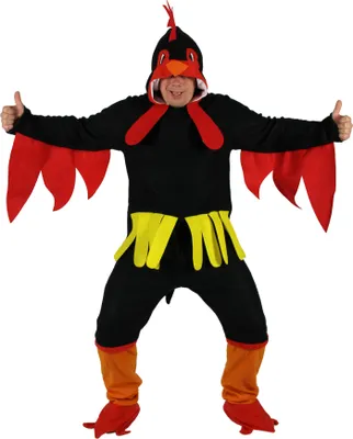 A person wearing a chicken costume.