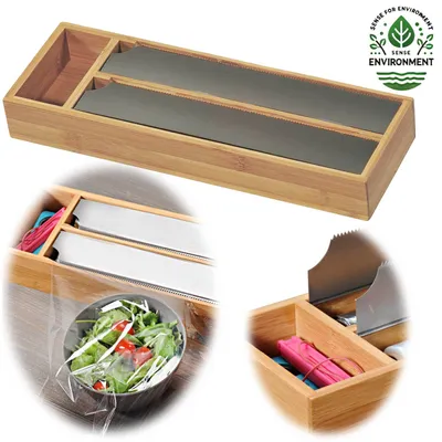 Produktbild von LS-LebenStil 3-fach Holz Folienspender Bambus Schubladen Alufolienspender Folienschneider Alufolie Alufolien-Spender Frischhaltefolie Folienabroller