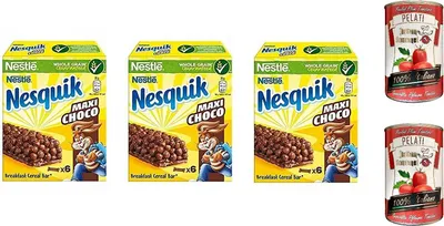 Produktbild von 3x Nesquik Maxi Choco Schokoladensnack Schokoriegel 150g + Italian Gourmet 100% italienische geschälte Tomaten dosen 2x 400g