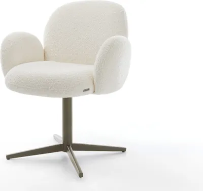 Produktbild von DELIFE Drehstuhl Nube-Flex mit Armlehnen Bouclé Weiß Fußkreuz Effektfinish Titan 360° drehbar Taschenfederkern