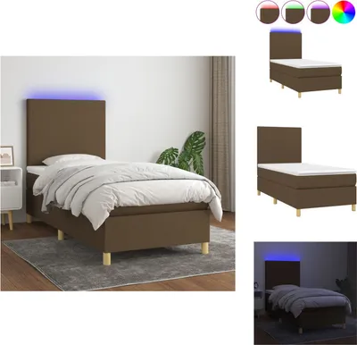 Produktbild von vidaXL Boxspringbett mit Matratze & LED Dunkelbraun 100x200 cm Stoff -  Betten & Bettgestelle