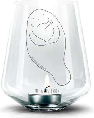 Produktbild von Mr. & Mrs. Panda Kerzenhalter Seekuh Happy - Transparent - Geschenk, Meer, Glas Windlicht, Teelichthalter, Respekt, Laterne, Achtsamkeit, Neustart, Seekühe, Freundin