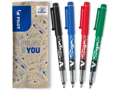 Produktbild von PILOT VSign Pen 1.0 Fineliner 4er Set - 0.6mm Schwarz, Blau, Rot, Grün