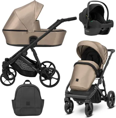 Image de Kunert ARIZO 3in1 Poussette éco-cuir avec châssis noir, nacelle et siège sport en cappuccino