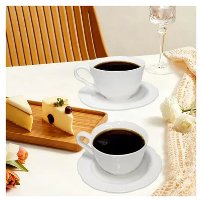 Produktbild von 4er Set Cappuccino Tassen Weiß mit Unterteller 180ml