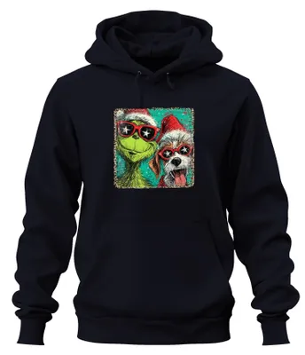 Produktbild von Weihnachten Grinch Hund Sonnenbrille lustig Geschenk Hoodie Kapuzenpullover, Navy, 3XL