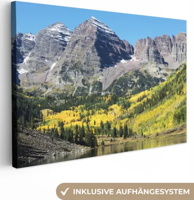 Produktbild von OneMillionCanvasses® - Leinwandbilder - 140x90 cm, Amerika - Fluss - Gebirge, Wandbilder Kunstdruck Wanddekoration