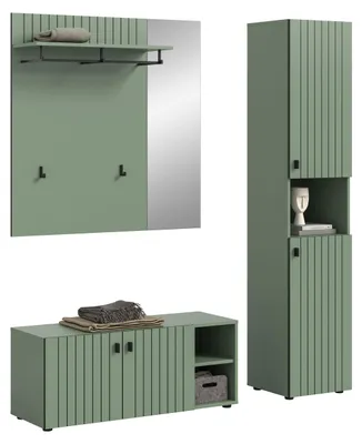 Image de Station ensemble d'armoires de rangement vert poussiéreux.